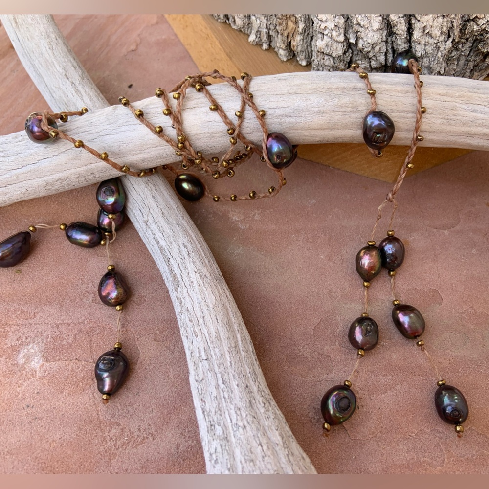 Beautiful Macrame Beaded Iridescent Pearl Wrap Necklace Bracelet